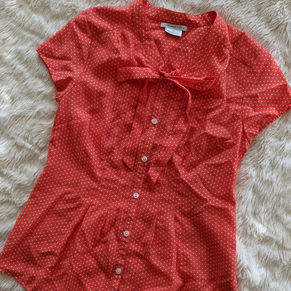 Van Heusen button up polka dot blouse